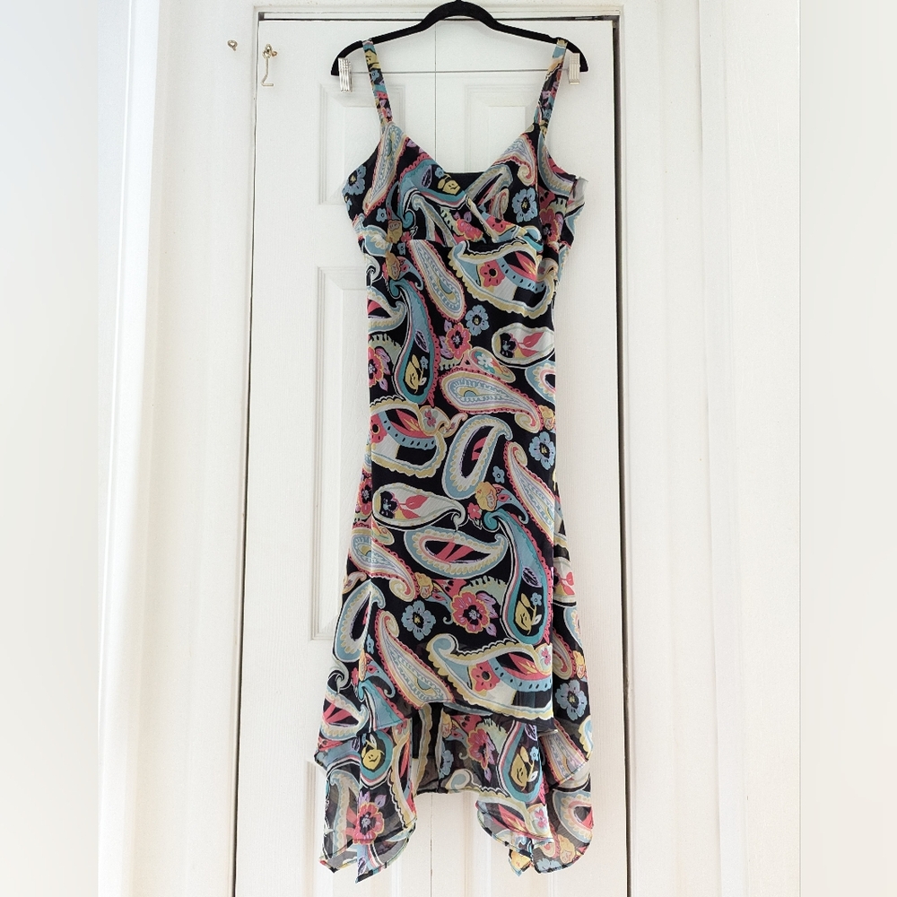 Y2K Vintage Esprit Paisley Print Asymmetrical Fairy Dress Rainbow 14